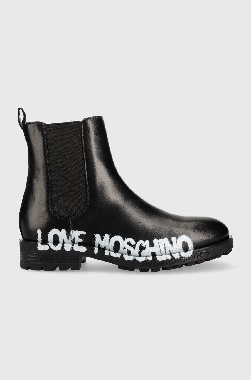 Love Moschino bőr bokacsizma fekete női lapos talpú - Pepit.hu