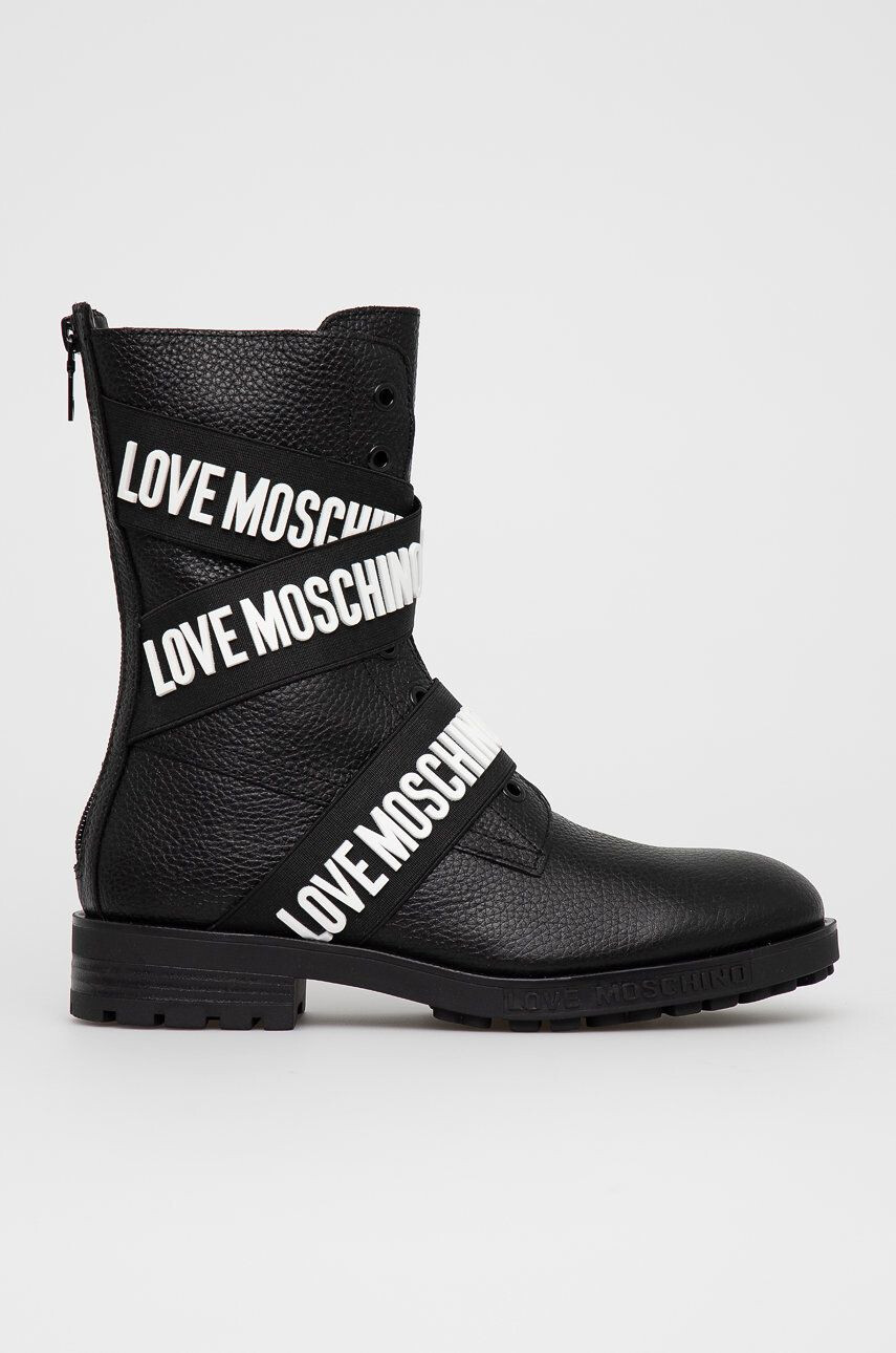 Love Moschino bőr csizma fekete női lapos talpú - Pepit.hu