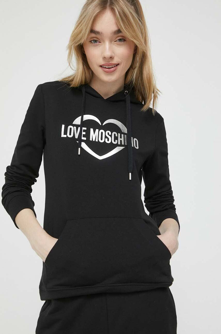 Love Moschino felső fekete női nyomott mintás kapucnis - Pepit.hu