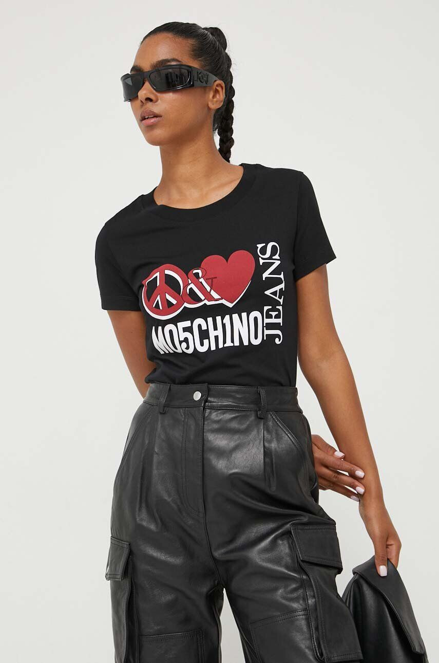 Moschino Jeans pamut póló fekete - Pepit.hu