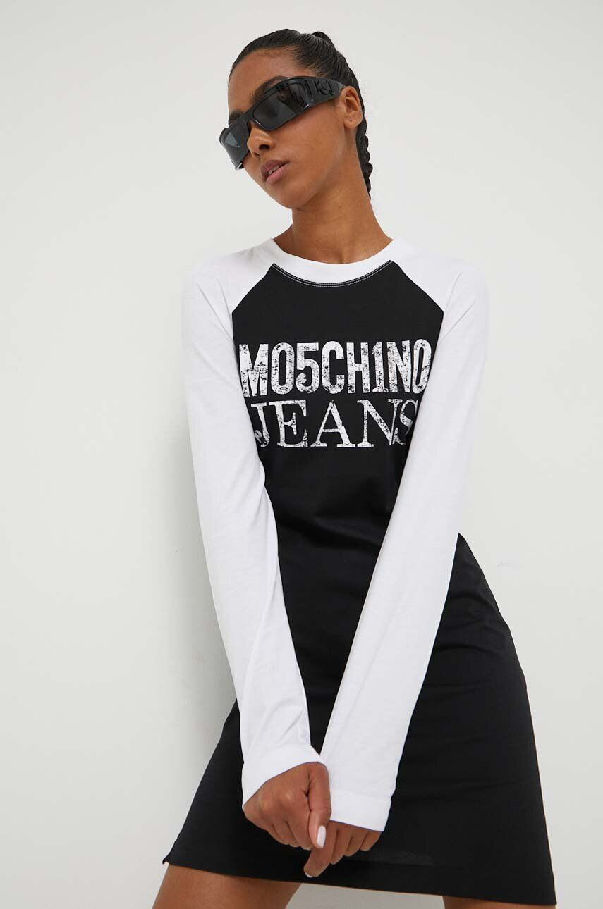 Moschino Jeans pamut ruha fehér mini egyenes - Pepit.hu