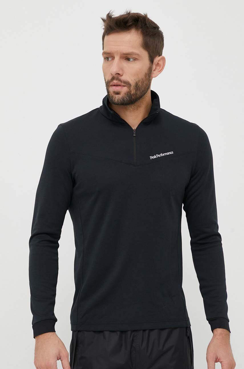 Peak Performance sportos pulóver Chase Half Zip fekete sima - Pepit.hu