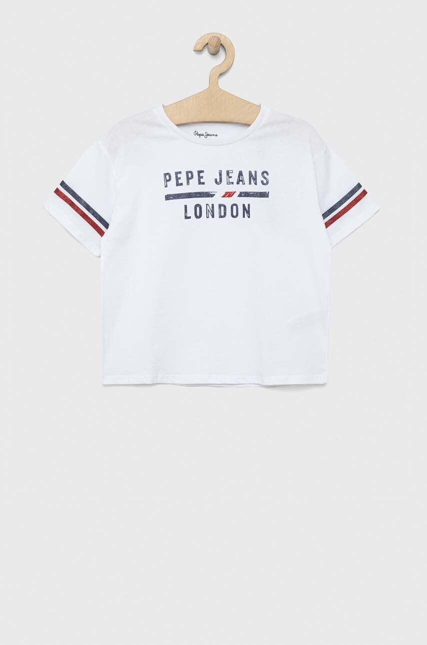 Pepe Jeans gyerek pamut póló fehér nyomott mintás - Pepit.hu