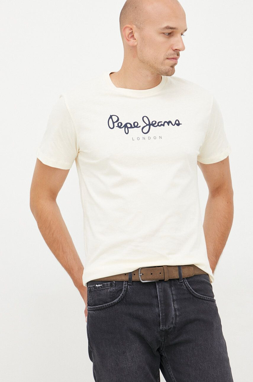 Pepe Jeans pamut póló bézs nyomott mintás - Pepit.hu