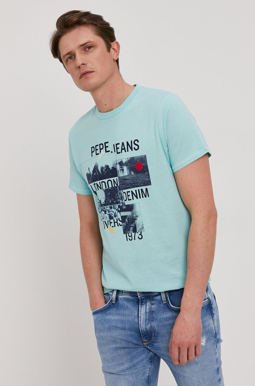 Pepe Jeans t-shirt Miles türkiz férfi nyomott mintás - Pepit.hu