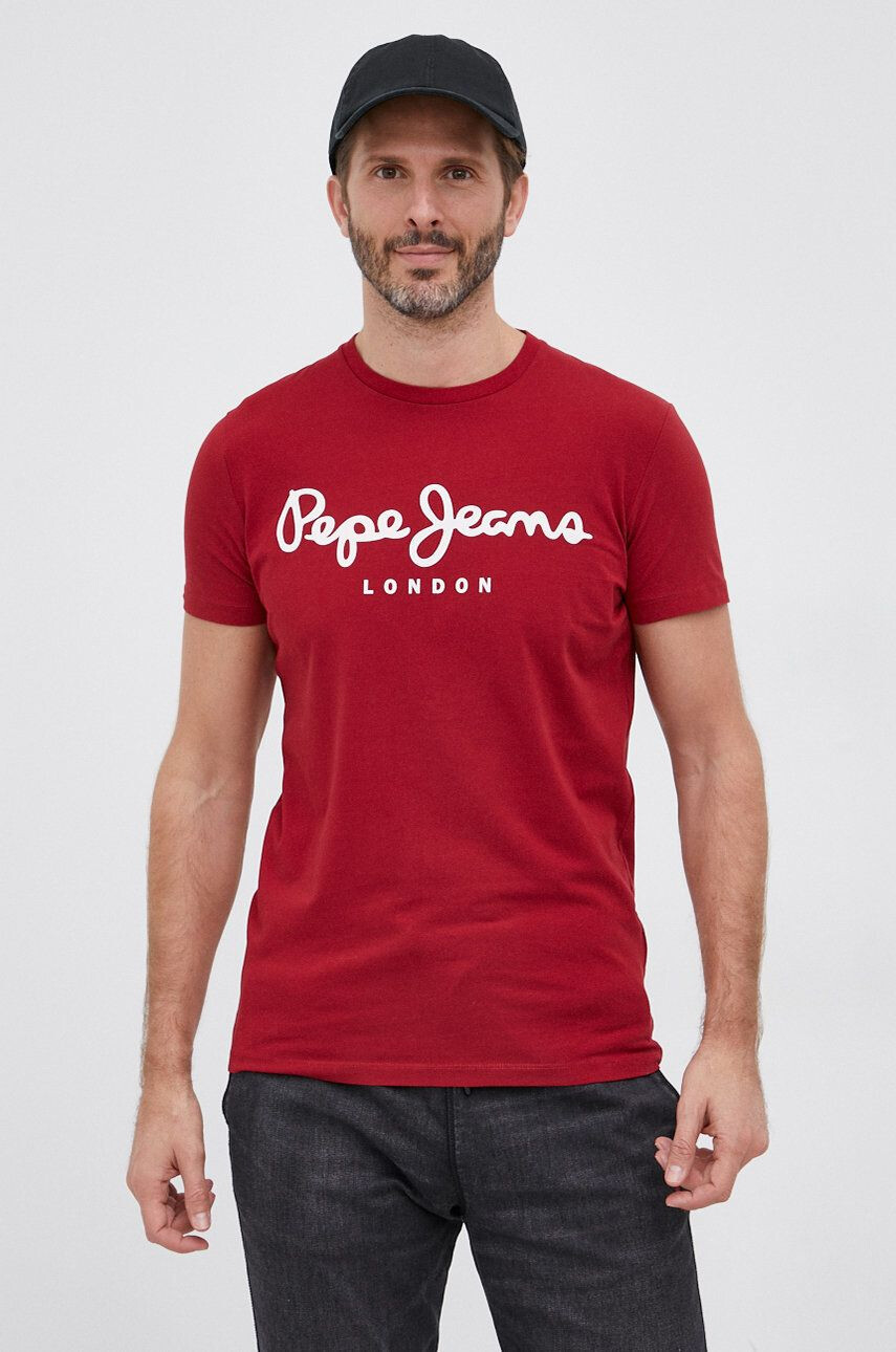 Pepe Jeans t-shirt bordó férfi nyomott mintás - Pepit.hu