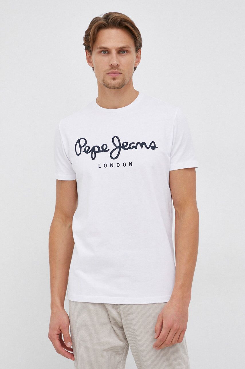 Pepe Jeans t-shirt Original Stretch fehér nyomott mintás - Pepit.hu