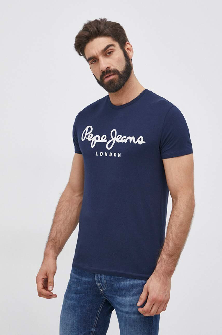 Pepe Jeans t-shirt Original Stretch sötétkék férfi nyomott mintás - Pepit.hu