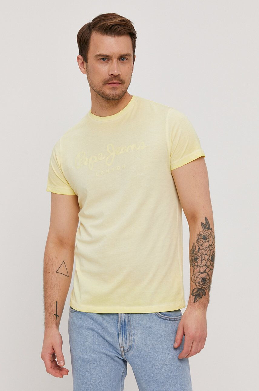 Pepe Jeans t-shirt West sárga férfi nyomott mintás - Pepit.hu