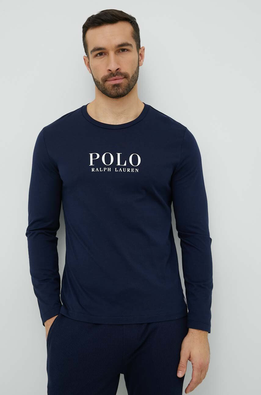 Polo Ralph Lauren hosszú ujjú pamut pizsama felső sötétkék nyomott mintás - Pepit.hu