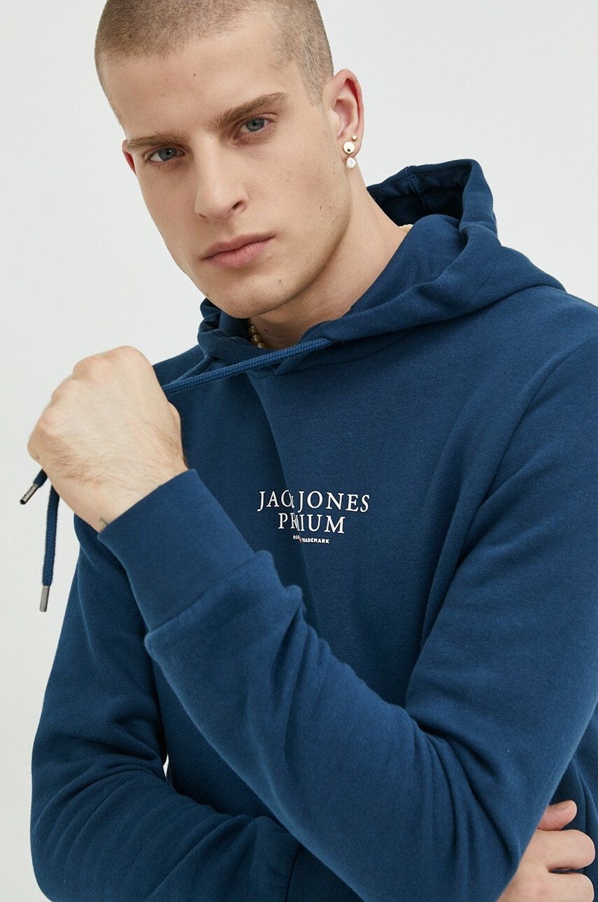 Premium by Jack&Jones felső Archie szürke férfi nyomott mintás kapucnis - Pepit.hu