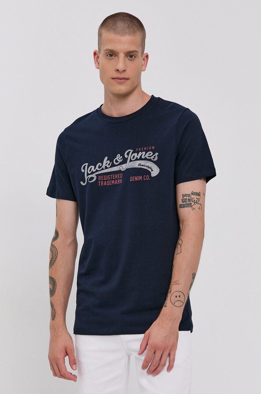 Premium by Jack&Jones pamut póló sötétkék nyomott mintás - Pepit.hu