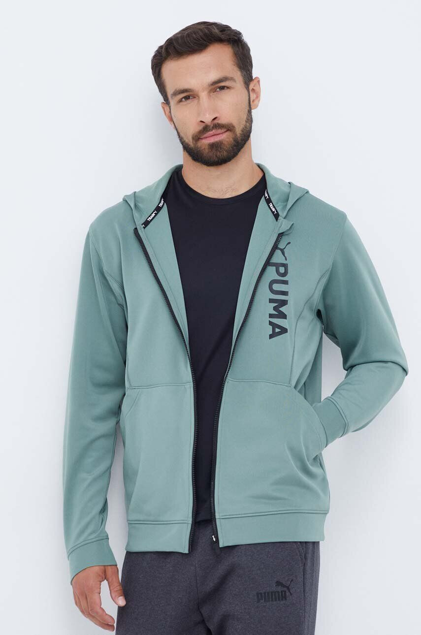 Puma edzős pulóver Fit Double Knit zöld nyomott mintás kapucnis - Pepit.hu