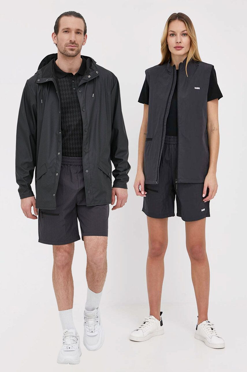 Rains rövidnadrág 18710 Woven Shorts fekete sima - Pepit.hu