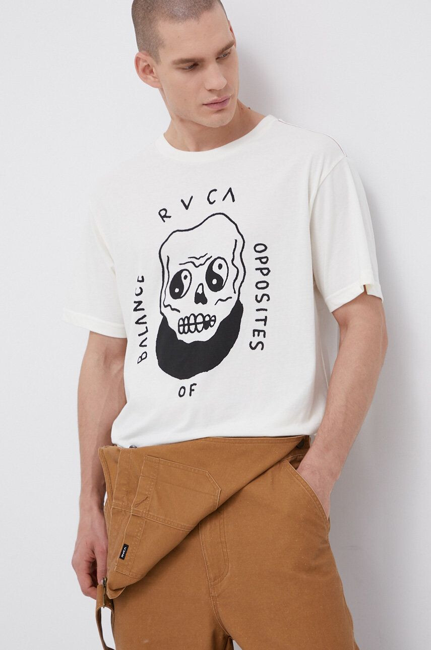 RVCA t-shirt krémszínű férfi nyomott mintás - Pepit.hu