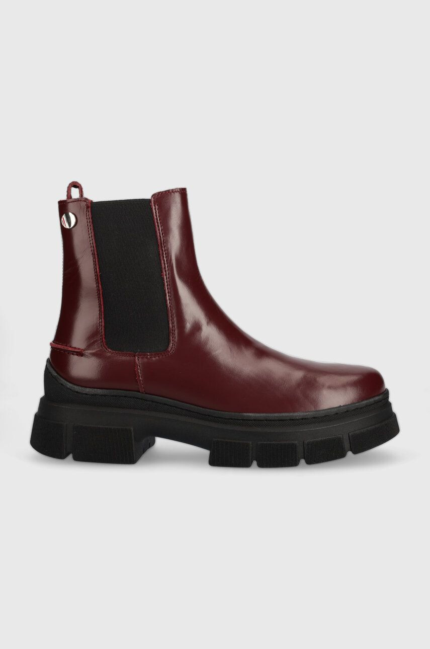 Tommy Hilfiger bőr bokacsizma Preppy Outdoor Low Boot bordó női platformos - Pepit.hu