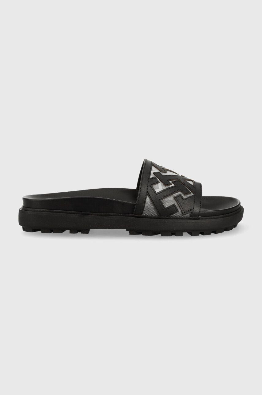 Tommy Hilfiger bőr papucs TH ELEVATED FLAT SANDAL fekete női platformos FW0FW07407 - Pepit.hu