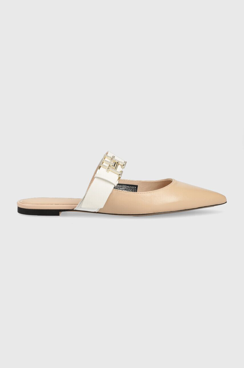 Tommy Hilfiger bőr papucs TH POINTY FEMININE MULE bézs női FW0FW06997 - Pepit.hu