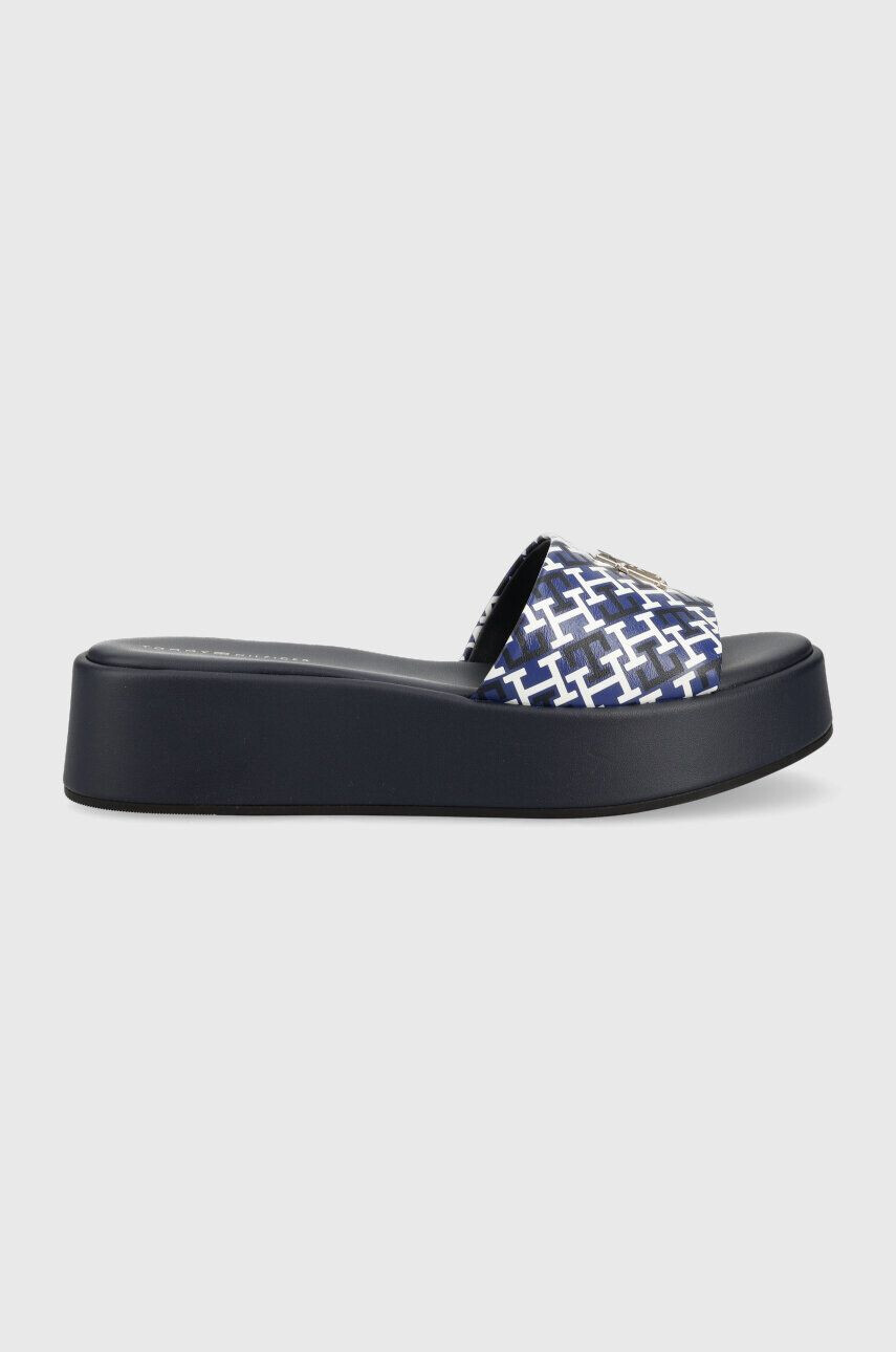 Tommy Hilfiger bőr papucs TH SLIP ON SANDAL FLATFORM MONO sötétkék női platformos FW0FW07244 - Pepit.hu