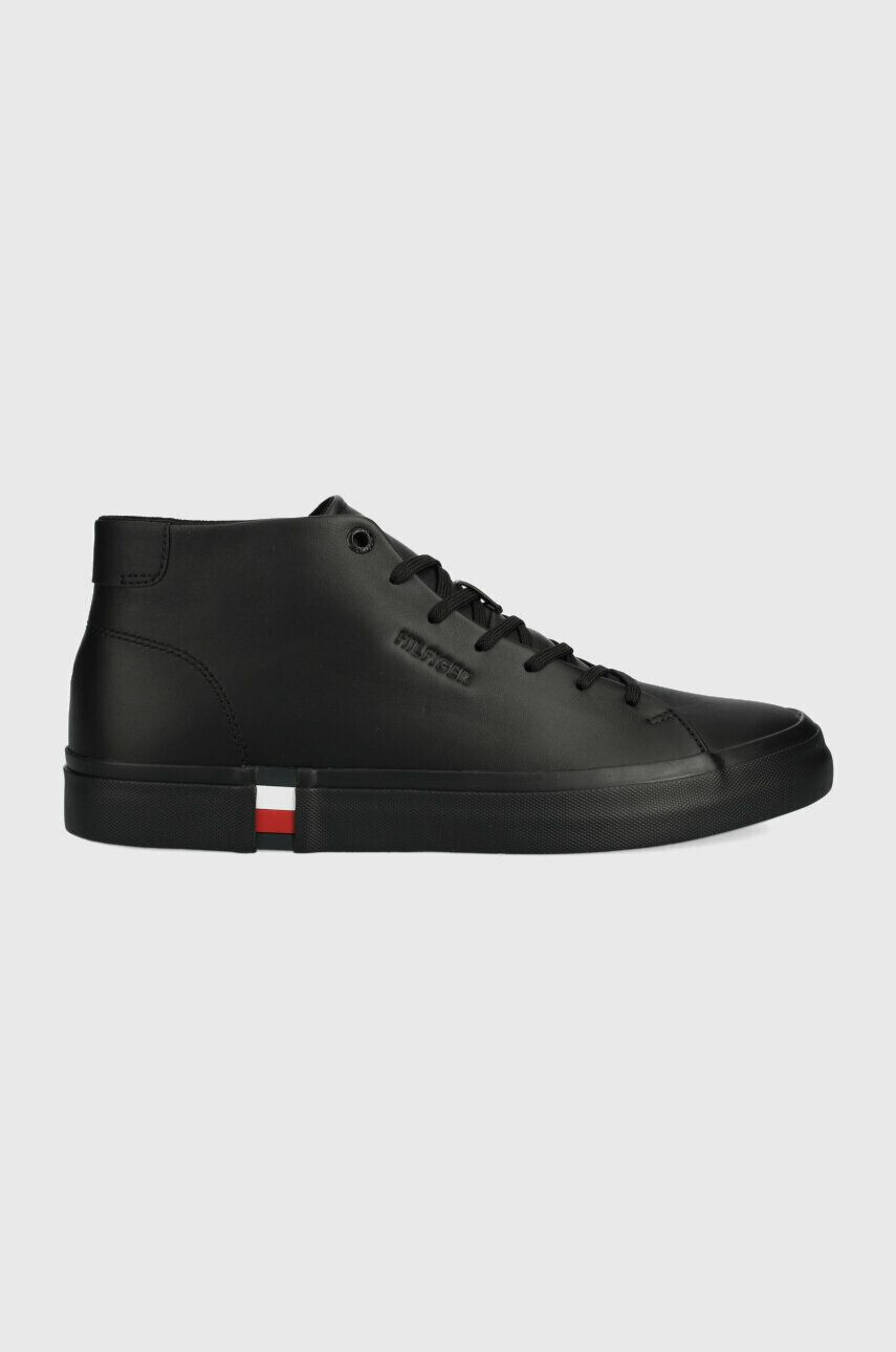 Tommy Hilfiger bőr sneaker FM0FM04352 MODERN VULC HI CORPORATE LEA fekete - Pepit.hu