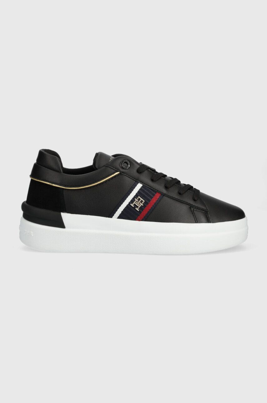 Tommy Hilfiger bőr sportcipő CORP WEBBING COURT fekete FW0FW07387 - Pepit.hu