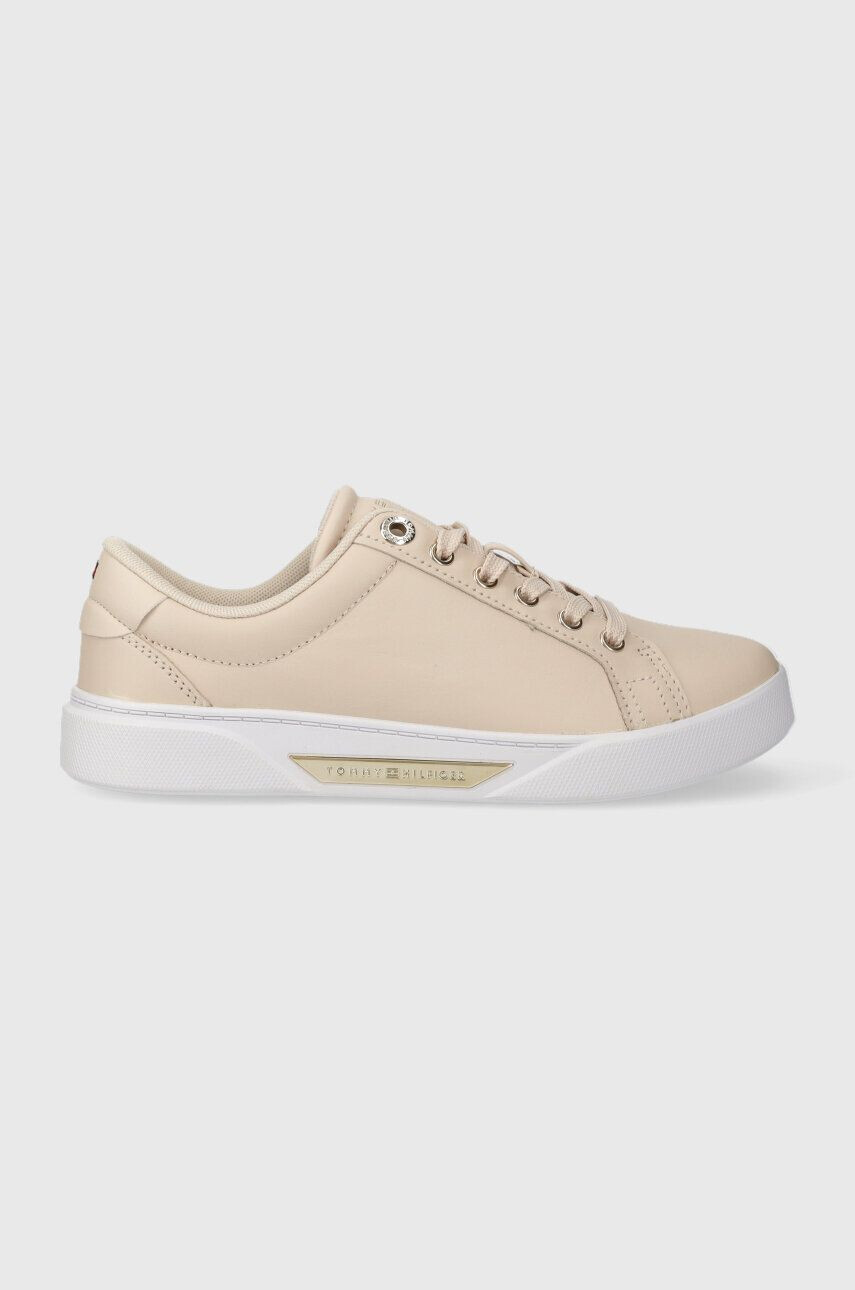 Tommy Hilfiger bőr sportcipő GOLDEN HW COURT SNEAKER bézs FW0FW07560 - Pepit.hu