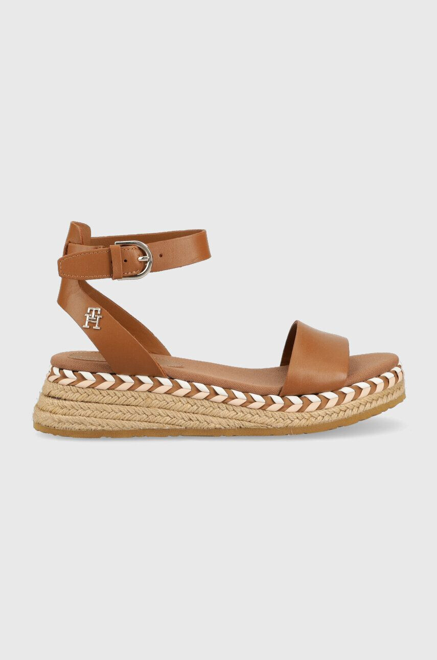 Tommy Hilfiger bőr szandál LOW WEDGE SANDAL barna női platformos - Pepit.hu