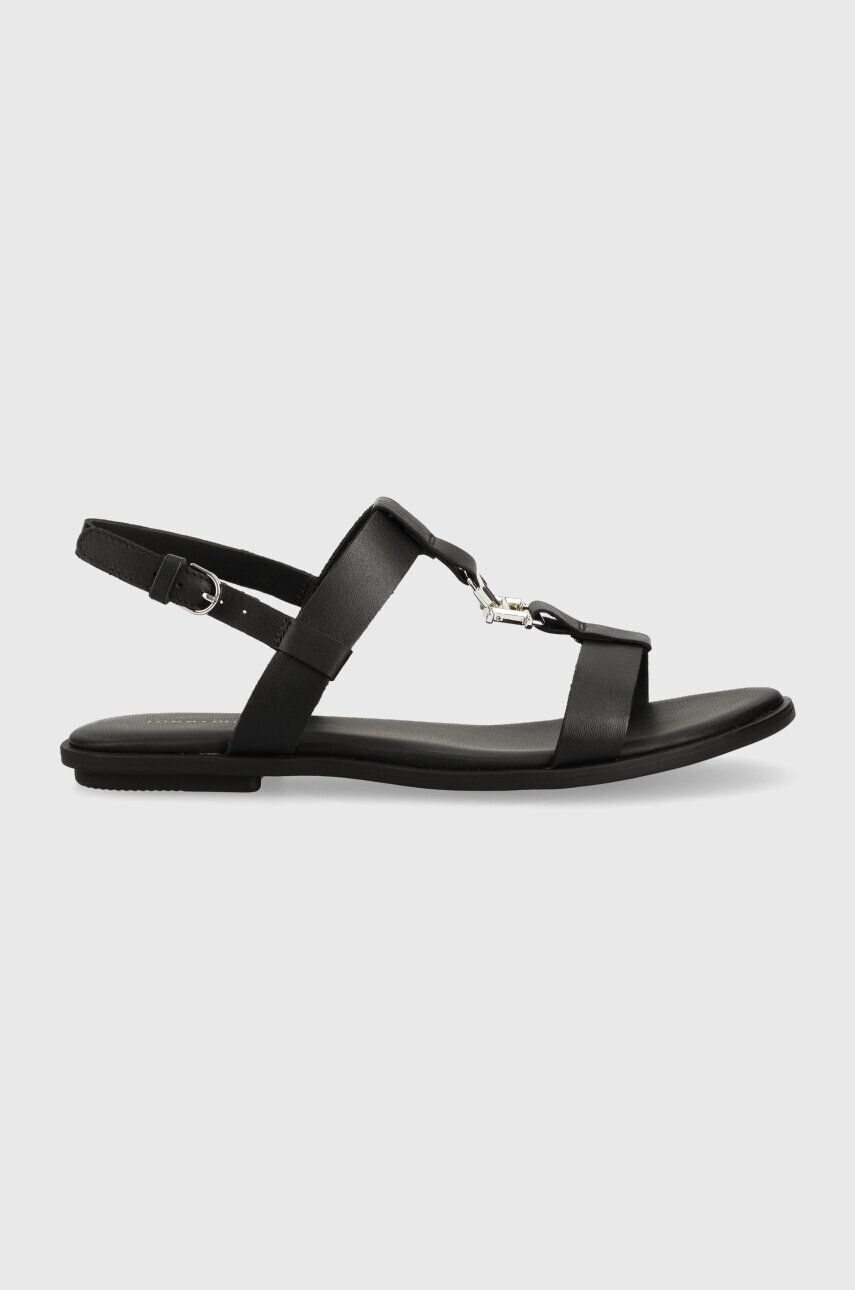 Tommy Hilfiger bőr szandál TH FLAT SANDAL fekete női - Pepit.hu