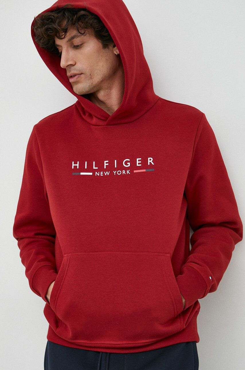 Tommy Hilfiger felső bordó férfi nyomott mintás kapucnis - Pepit.hu