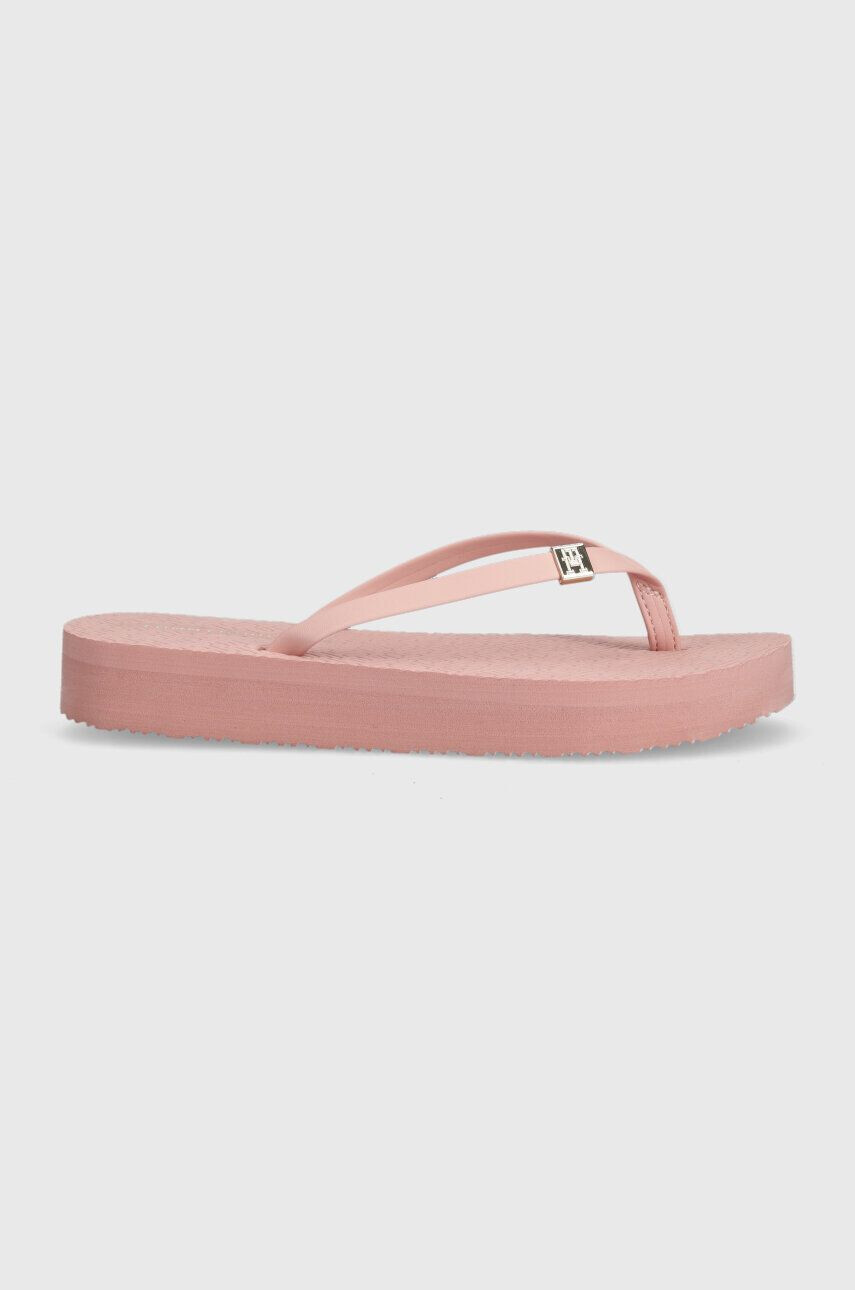 Tommy Hilfiger flip-flop TH MONOGRAM FLAT SANDAL bézs női platformos FW0FW06964 - Pepit.hu