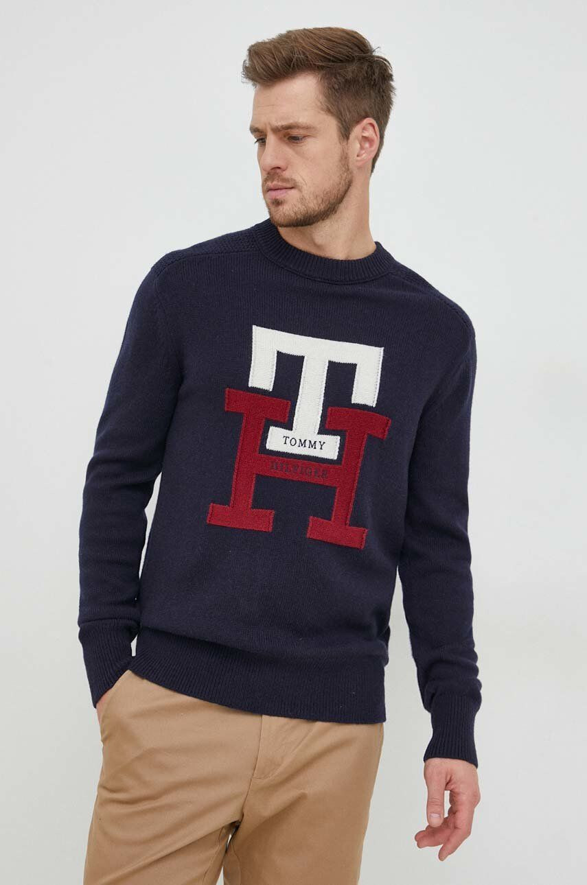 Tommy Hilfiger gyapjú pulóver könnyű férfi sötétkék - Pepit.hu