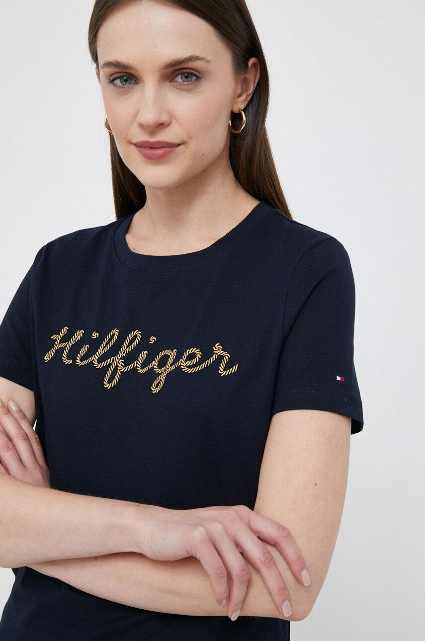 Tommy Hilfiger pamut póló sötétkék - Pepit.hu