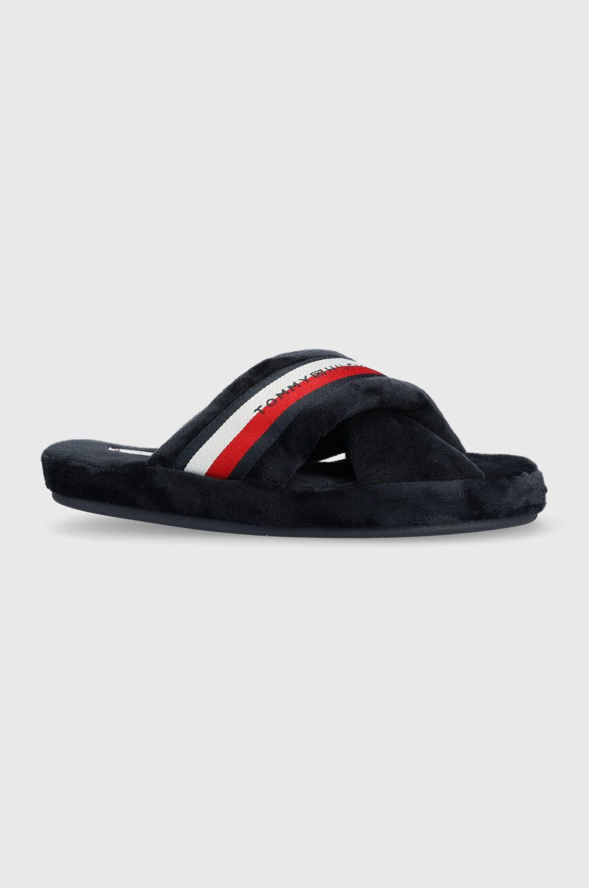 Tommy Hilfiger papucs Th Home Slipper Sherpa Fur sötétkék - Pepit.hu