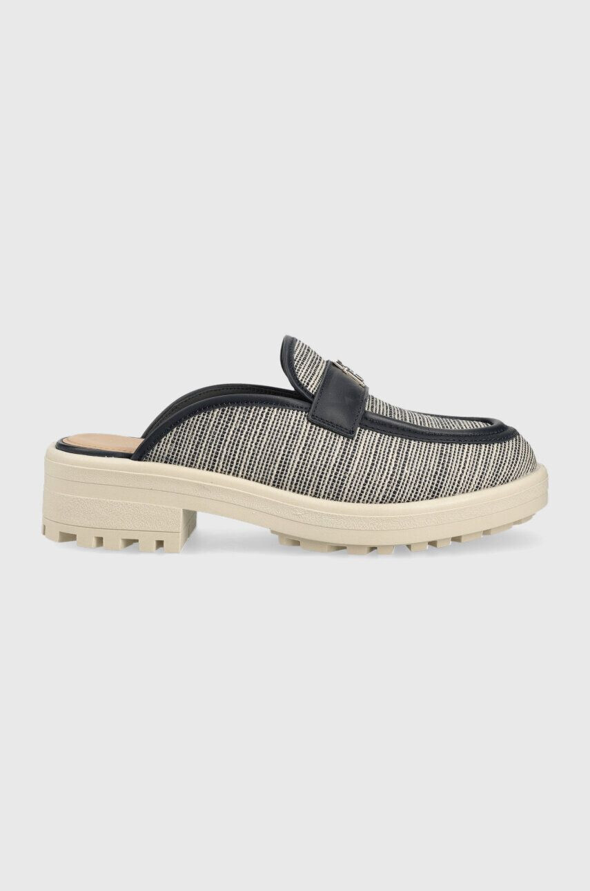 Tommy Hilfiger papucs TH WOVEN MULE LOAFER sötétkék női magassarkú FW0FW07223 - Pepit.hu