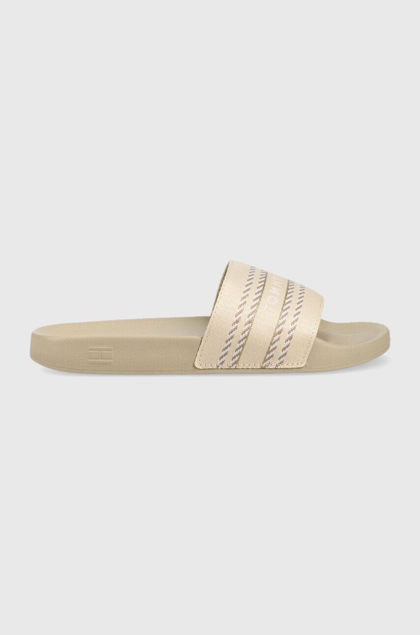 Tommy Hilfiger papucs TOMMY WEBBING SLIDE bézs női FW0FW07153 - Pepit.hu