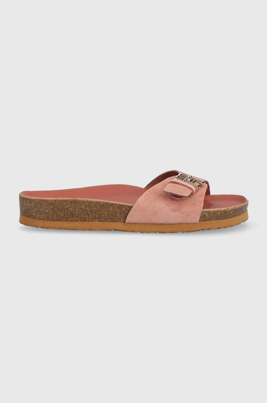 Tommy Hilfiger papucs velúrból TH MULE SANDAL SUEDE rózsaszín női FW0FW07071 - Pepit.hu