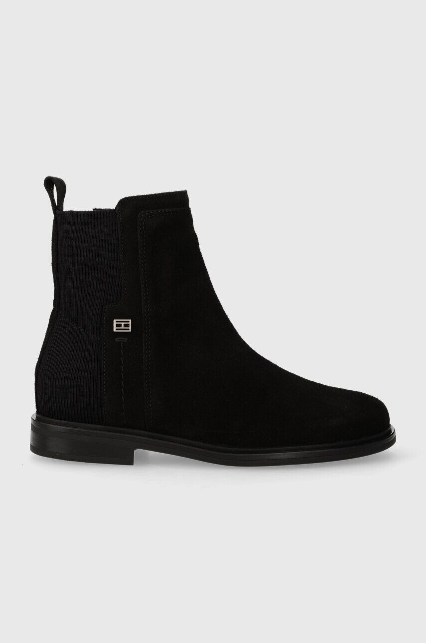 Tommy Hilfiger velúr bokacsizma ESSENTIALS BOOT fekete női lapos talpú FW0FW07474 - Pepit.hu