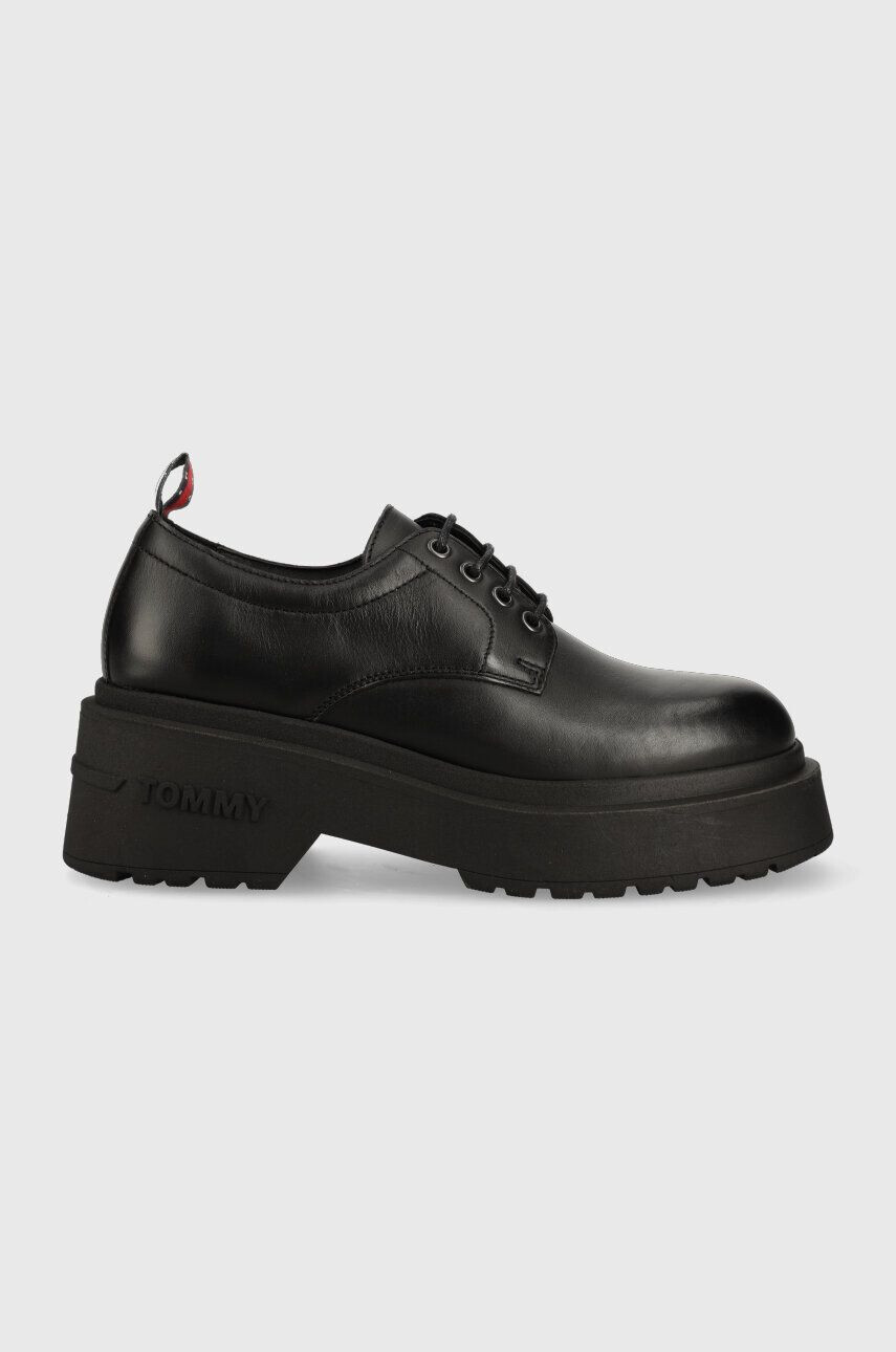 Tommy Jeans bőr félcipő TJW AVA LACE UP fekete női platformos EN0EN02219 - Pepit.hu