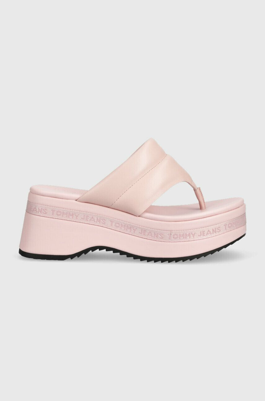 Tommy Jeans bőr flip-flop SANDAL PADDED rózsaszín női platformos EN0EN02075 - Pepit.hu