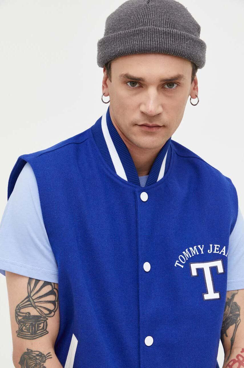 Tommy Jeans mellény gyapjú keverékből sötétkék átmeneti - Pepit.hu