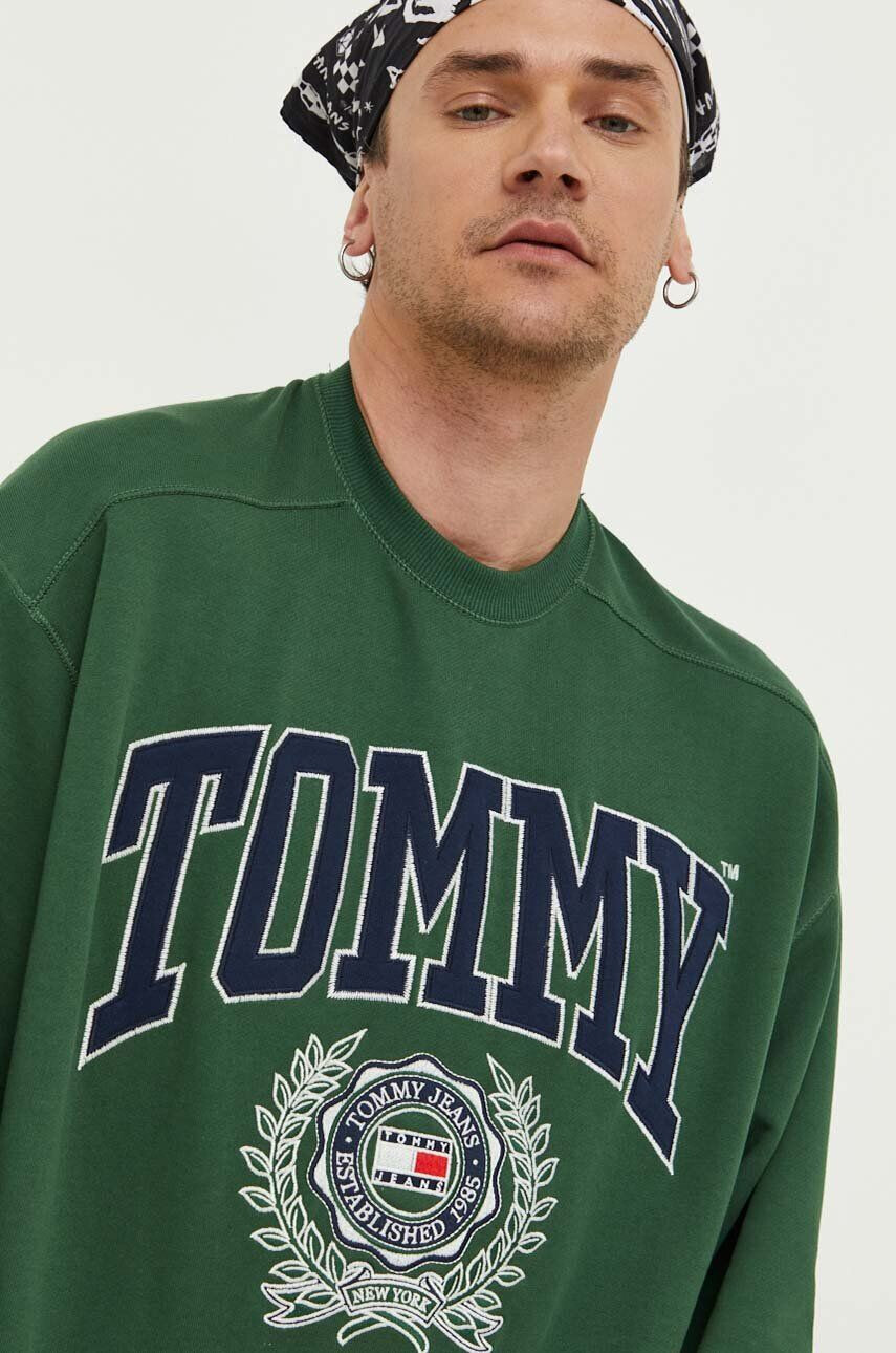 Tommy Jeans pamut melegítőfelső zöld férfi nyomott mintás - Pepit.hu