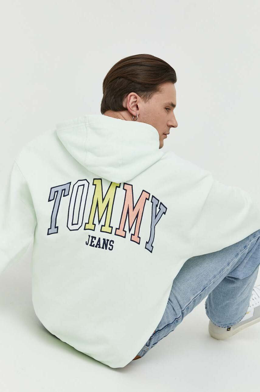 Tommy Jeans pamut melegítőfelső zöld férfi sima kapucnis - Pepit.hu