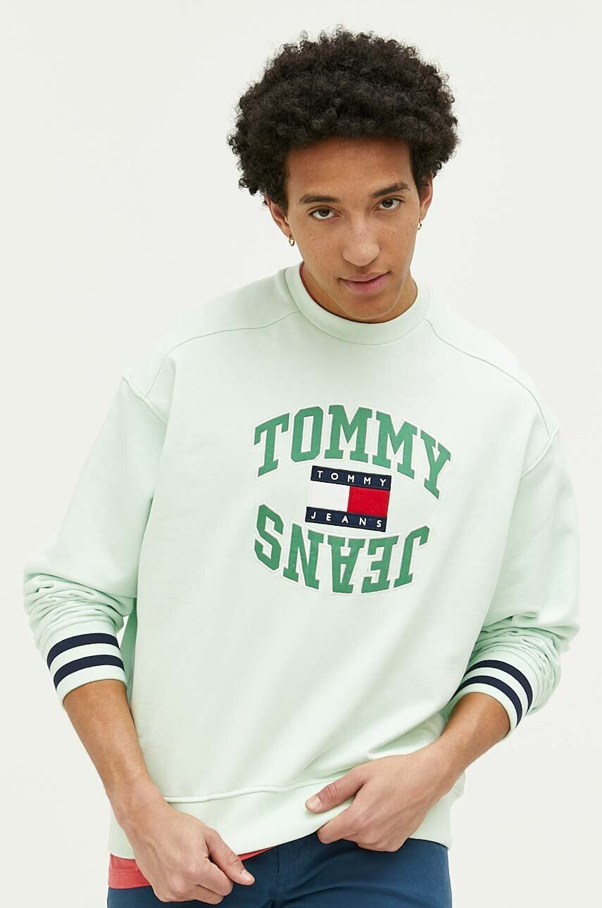 Tommy Jeans pamut melegítőfelső zöld férfi nyomott mintás - Pepit.hu