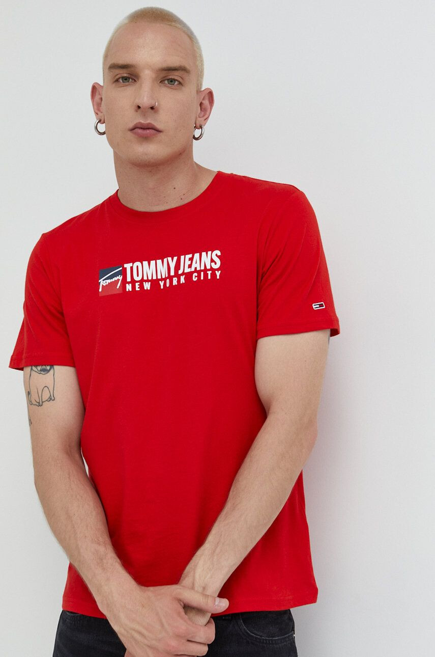 Tommy Jeans pamut póló piros nyomott mintás - Pepit.hu