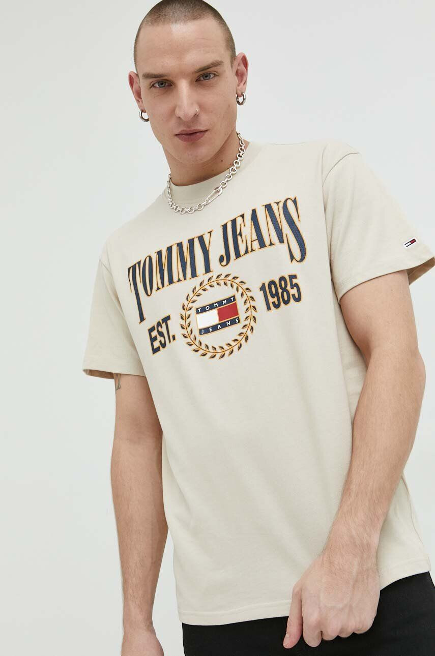 Tommy Jeans pamut póló bézs nyomott mintás - Pepit.hu