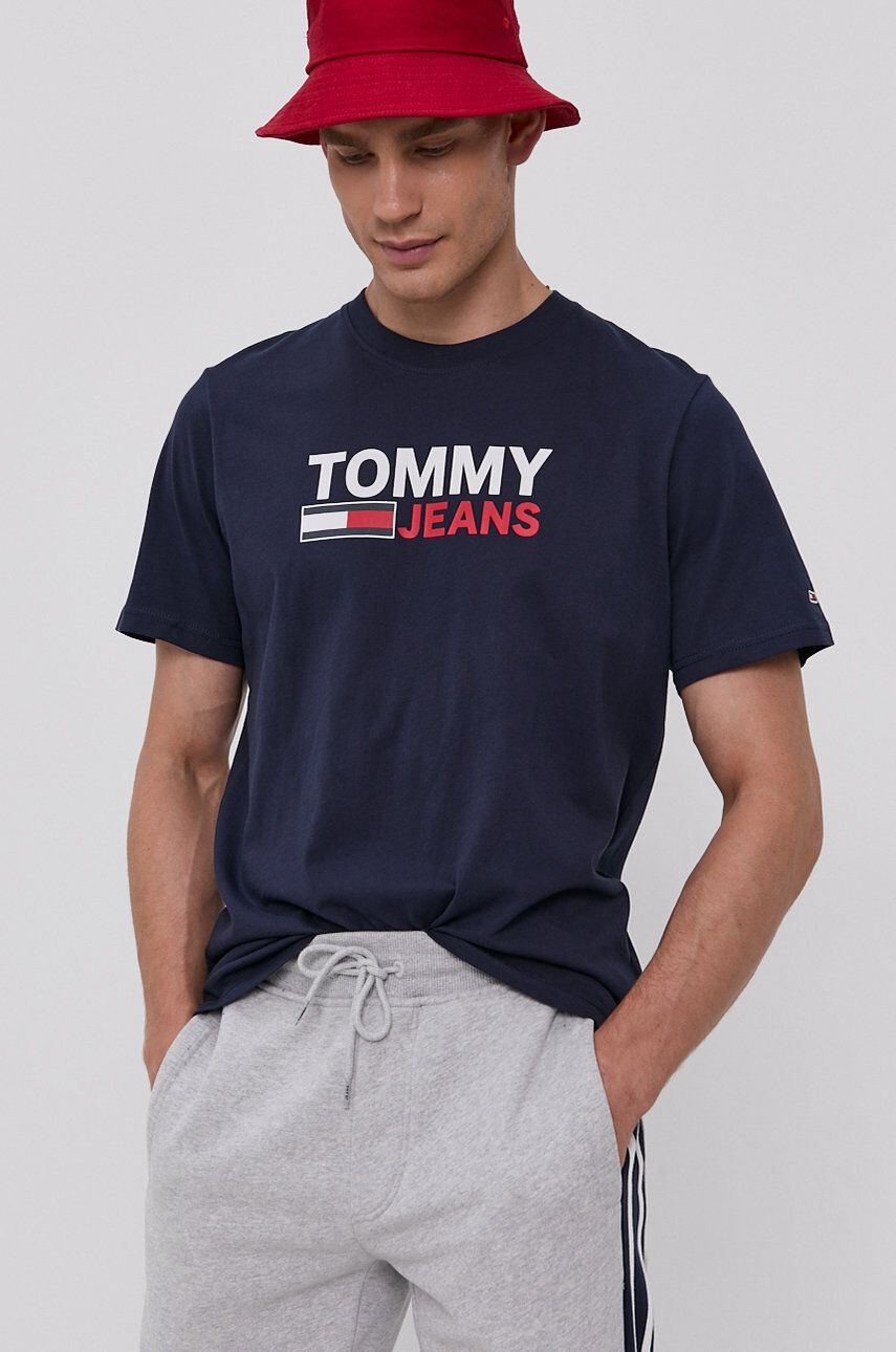 Tommy Jeans pamut póló sötétkék nyomott mintás - Pepit.hu