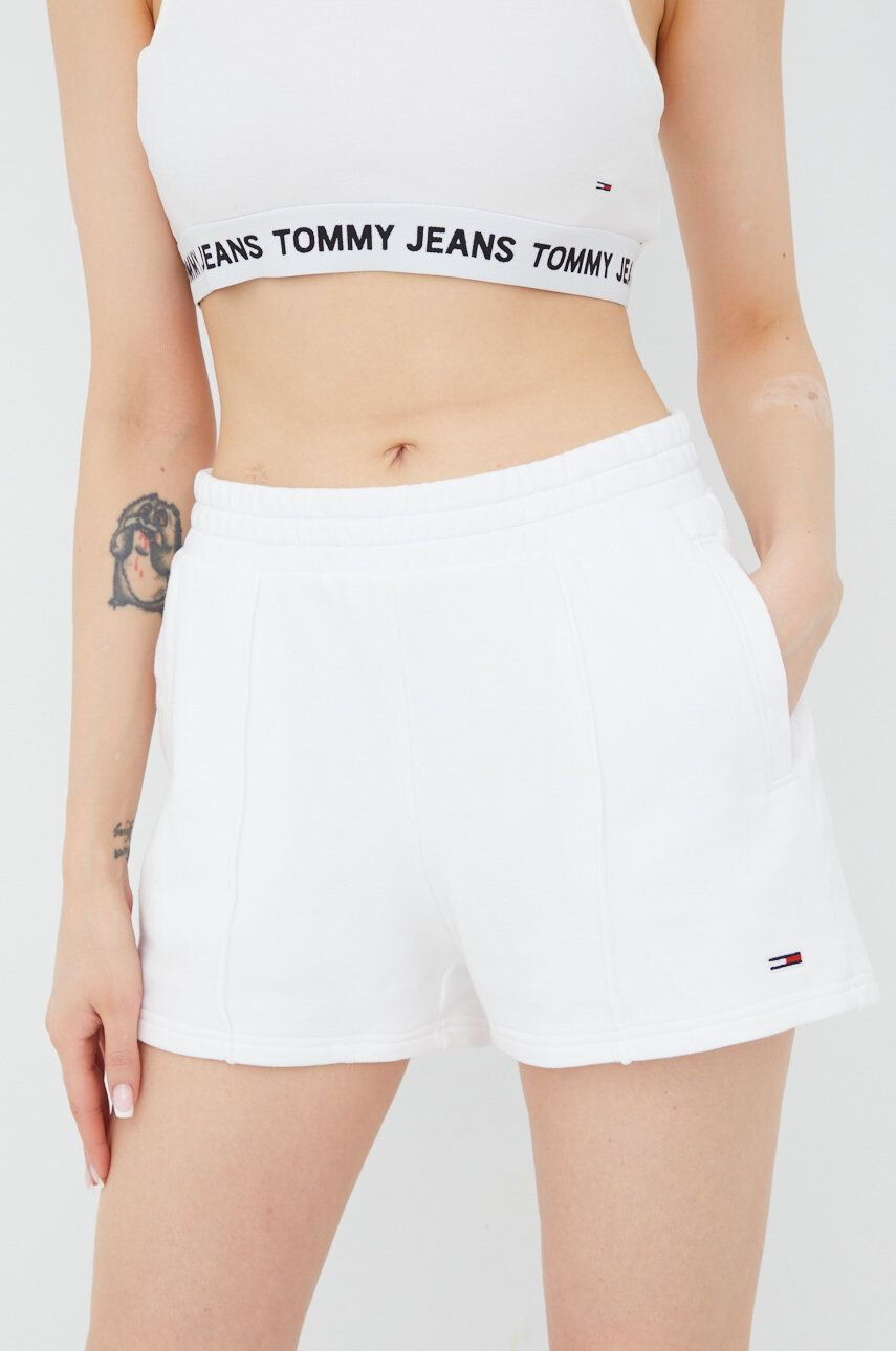 Tommy Jeans pamut rövidnadrág női fehér sima magas derekú - Pepit.hu