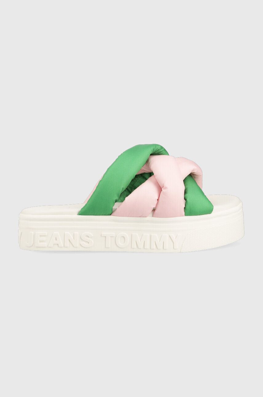 Tommy Jeans papucs FLTFRM SNDL NW UPPR zöld női platformos EN0EN02118 - Pepit.hu