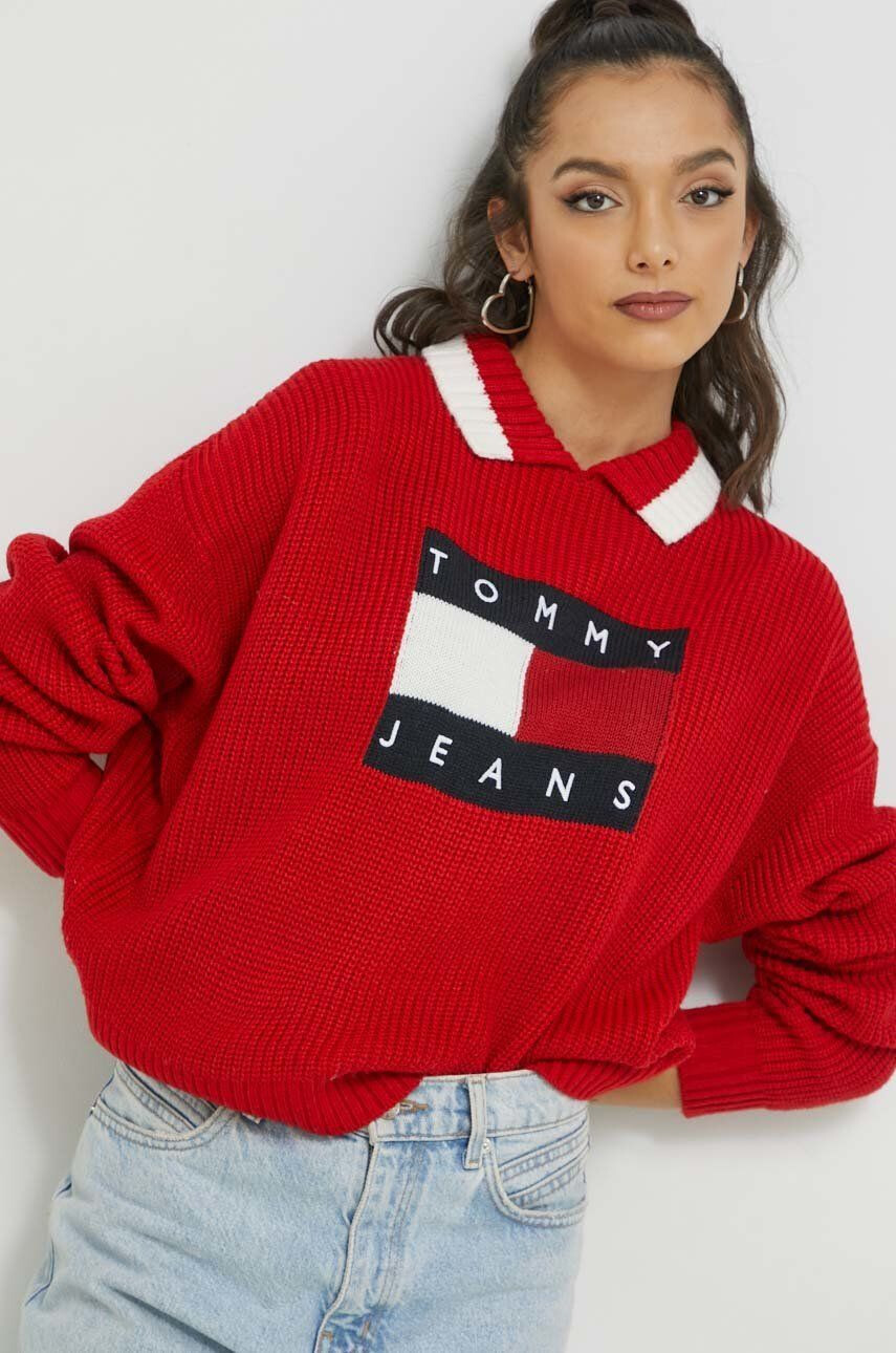 Tommy Jeans pulóver női piros - Pepit.hu