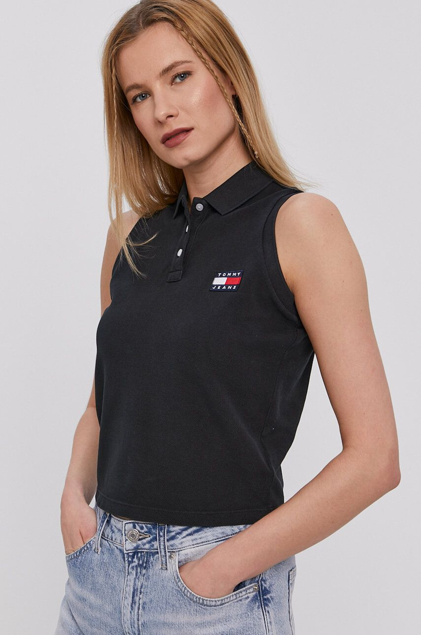 Tommy Jeans top női galléros fekete - Pepit.hu